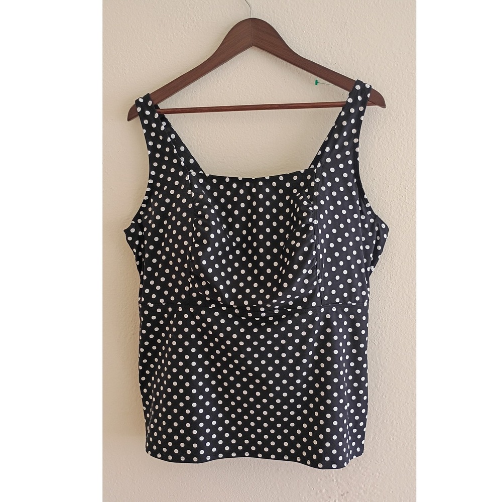 Lands End Womens 22W DD Polka Dot Tankini Swim Top Underwire Black White